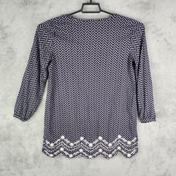 Women's Lush Chevron Black White & Purple Pattern Blouse Top 3/4 Sleeves Size M - Picture 8 of 11